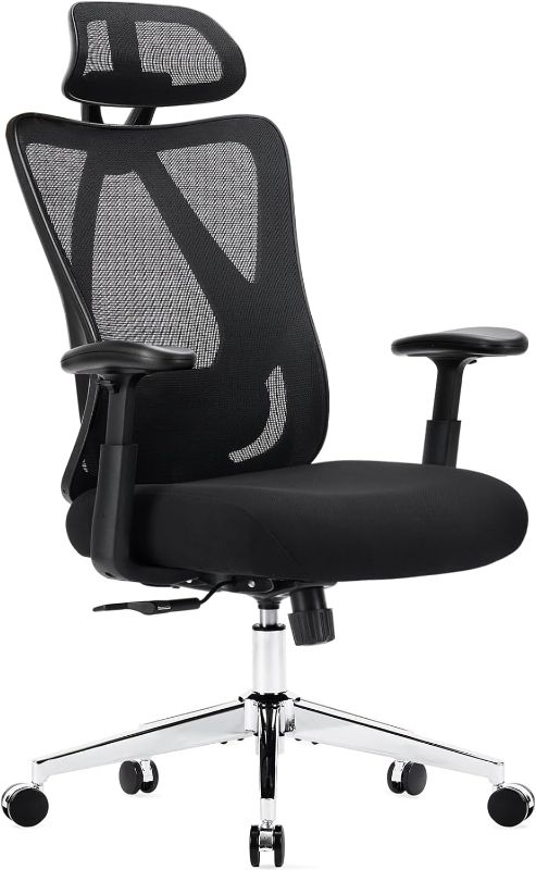 Photo 1 of Sweetcrispy Ergonomic Office Desk Computer Chair, High Back Comfy Swivel Home Gaming Mesh Chairs with Wheels, Adjustable Lumbar Support, Headrest, Liftable 2D Arms,135° Tilt for Bedroom, Study, Black
