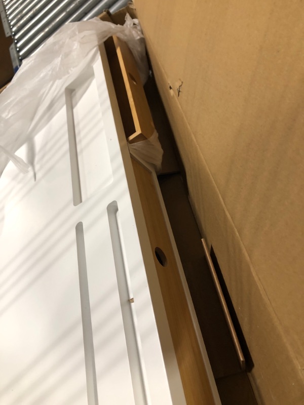 Photo 1 of Computer Monitor Stand with Drawers - White Wood Laptop Screen Printer TV Riser 22.05L 10.60W 4.70H inch, Desk Organizer in Home&Office White Bamboo 22.05 x 10.6 x 4.7 inch