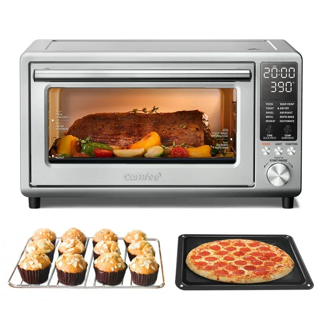 Photo 1 of **NON FUNCTIONAL//SOLD AS PARTS** COMFEE' Air Fryer Toaster Oven Combo, FLASHWAVE™ Rapid-Heat Technology Countertop Convection Oven with Bake Broil Roast, 6 Slices/12’’ Pizza/26.4 QT, 4 Accessories, 1750W
