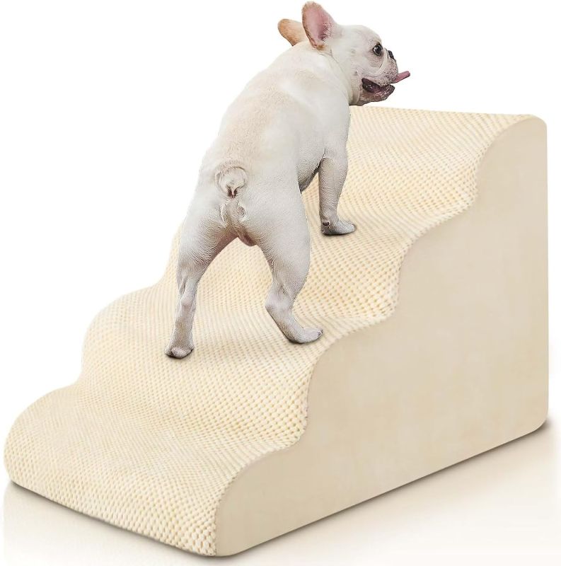 Photo 1 of  4-Step Dog Steps for Bed and Couch, High Density Foam Pet Stairs for Small Dogs and Cats, Non-Slip Bottom Dog Ramp, Beige