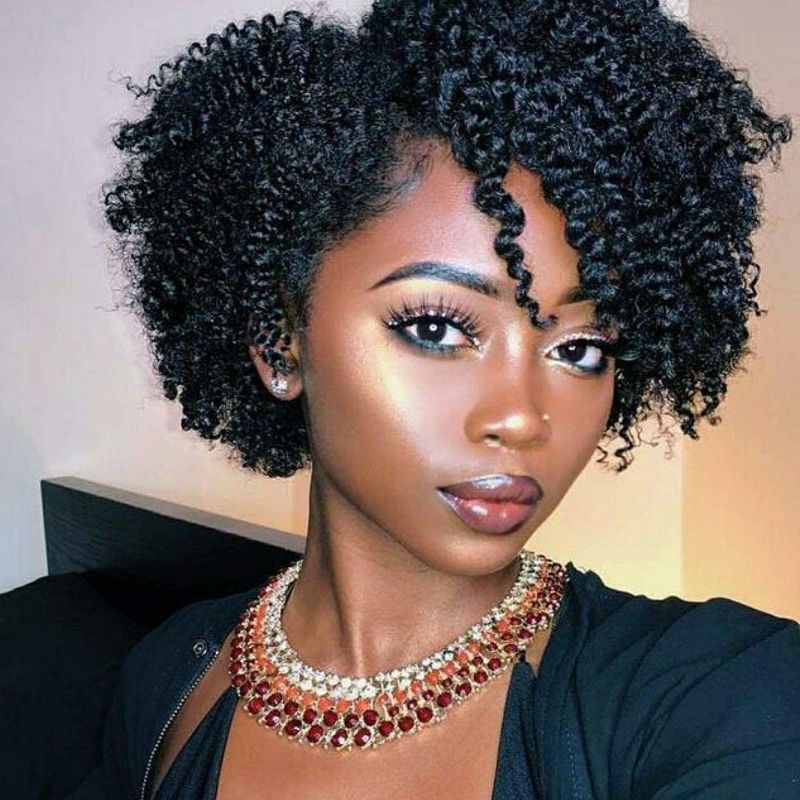 Photo 1 of Short Kinky Curly Wigs Black Side Part Wig Afro Curly Wig Twist Out Wig African American Wigs Heat Resistant Fiber Synthetic Full Wigs for Black Women (1B)
