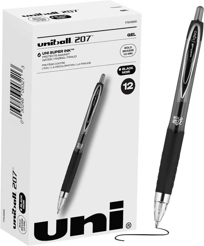 Photo 1 of Uniball Signo 207 Gel Pen 12 Pack, 1.0mm Bold Black Pens, Gel Ink Pens | Office Supplies Sold by Uniball are Pens, Ballpoint Pen, Colored Pens, Gel Pens, Fine Point, Smooth Writing Pens
