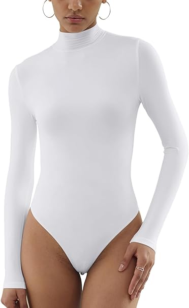 Photo 1 of REORIA Women’s Fashion Mock Turtle Neck Long Sleeve Double Lined Slimming Shirt Going Out Thong Bodysuits Tops White
Size: XL