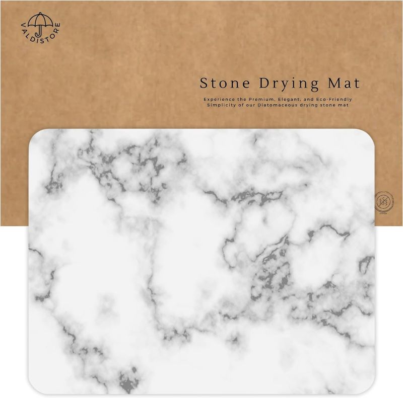 Photo 1 of 17,7 x 13,8 in Elegant Stone Drying Mat for Kitchen Counter, Premium Finish Stone Dish Drying Mat, Time Saving, Easy to Use, Leak Free Design, Ergonomic Shape Stone Drying Mat, White marble