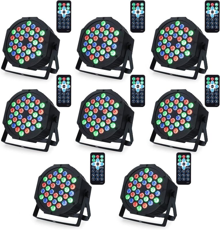 Photo 1 of Dj Lights, 36 LED Par Lights Stage Lights with Sound Activated Remote Control & DMX Control, Stage Lighting Uplights for Wedding Club Music Show Christmas Holiday Party Lighting - 8 Pack
