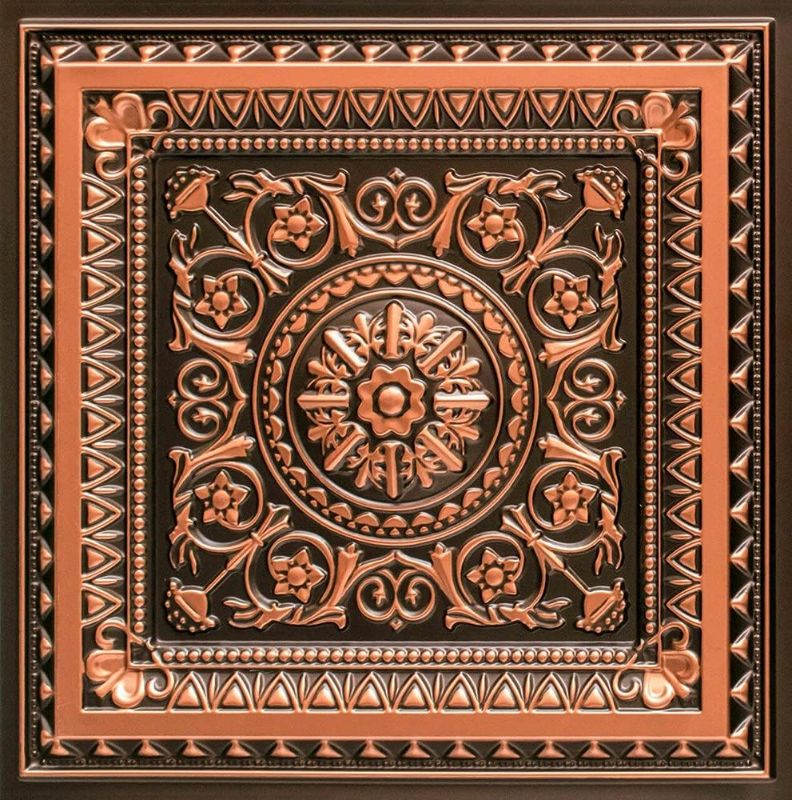 Photo 1 of 223 La Scala PVC 2' x 2'Glue-up or Lay-in Ceiling Tile, Pack of 10, Antique Copper, 10 Piece