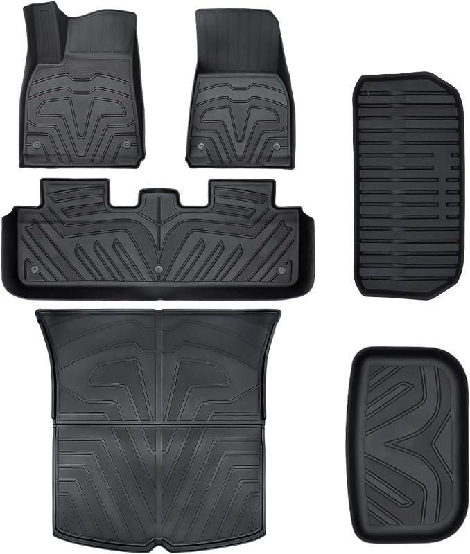 Photo 1 of Tesla Model Y Floor Mats 2020-2024 All-Weather Cargo Liner Floor Mats Baby Health Front and Rear Trunk Floor Mats Interior Accessories 6 Pack