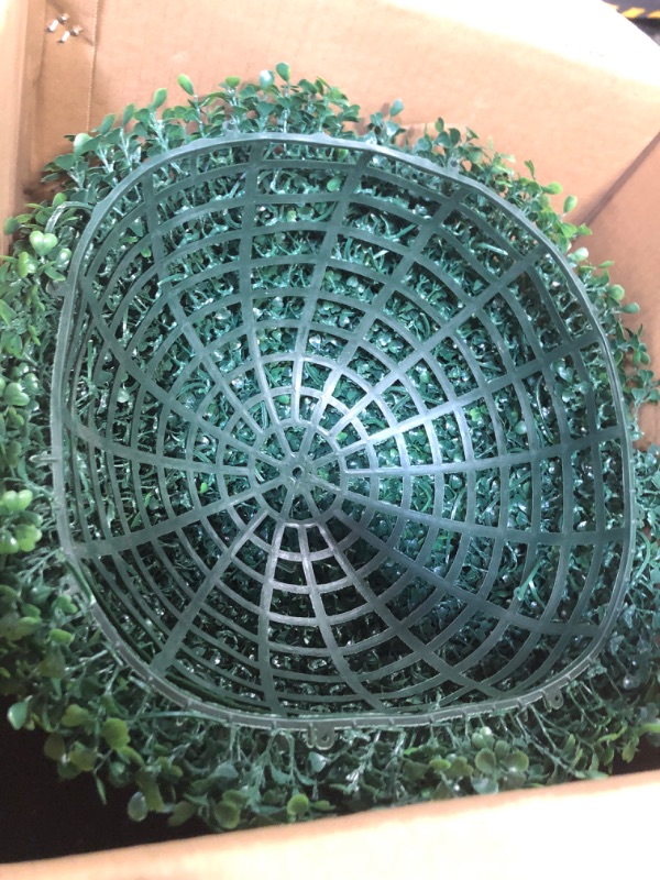 Photo 1 of 16-Inch Topiary Balls Artificial Outdoor 1 Pack with Ground Pegs and String, 4 Layers UV Resistant Faux Boxwood Balls, Fall Hanging Plants Artificial Topiary Ball for Outdoors and Indoors