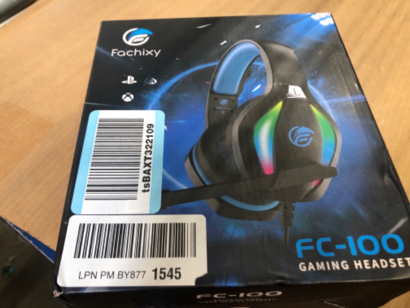 Photo 2 of Fachixy [2023 New FC100 Gaming Headset with Microphone for PS4/PS5/PC/Xbox/Nintendo Switch, Xbox One Headset with RGB Light, Computer Headset with Mic Blue