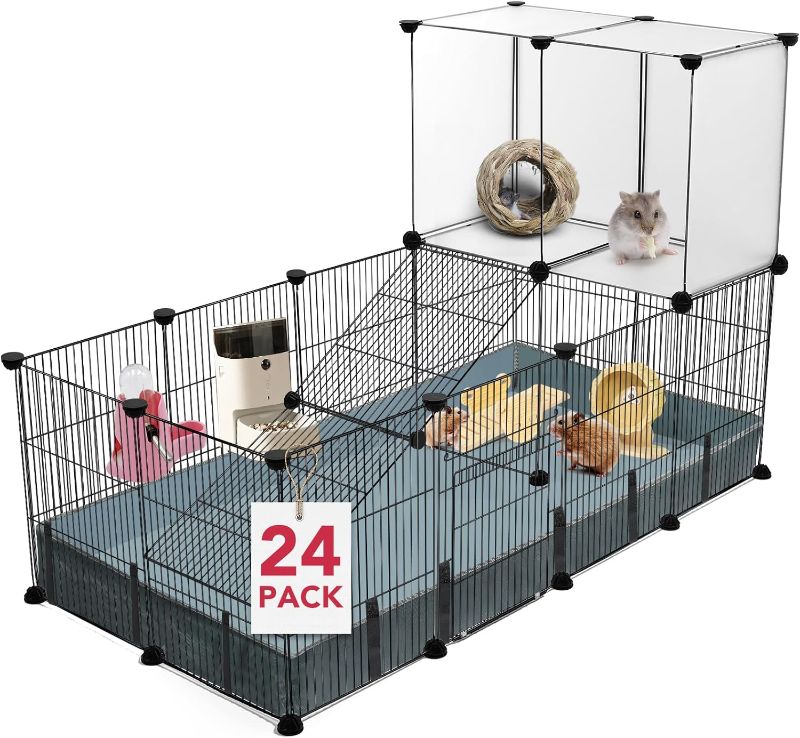 Photo 1 of 24 Panels Small Animal Playpen,Pet Playpen,C&C Cage for Guinea Pigs,Puppy Play Pen,Bunny Playpen,Indoor Outdoor Portable Metal Wire Yard Fence with Waterproof Mat

