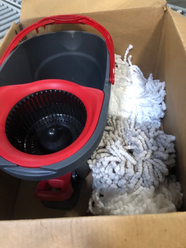 Photo 3 of O-Cedar Easywring Microfiber Spin Mop & Bucket Floor Cleaning System with 1 Extra Refill,Red / Gray
