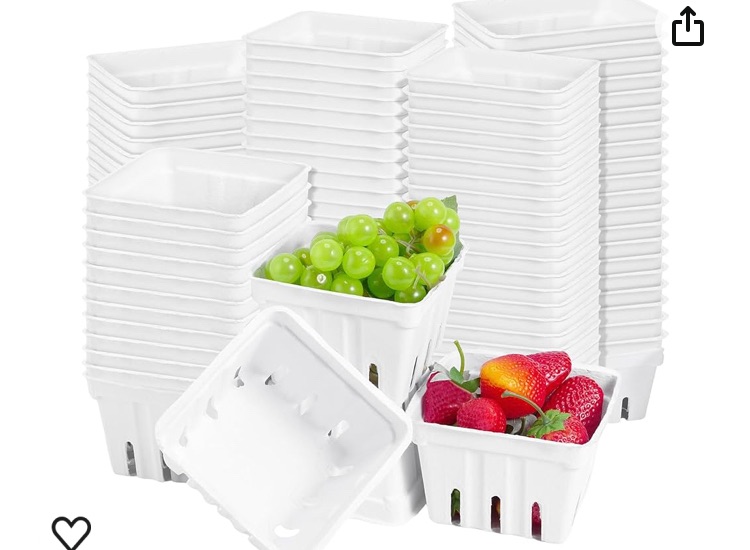 Photo 1 of 1 Quart White Molded Pulp Fiber Berry Basket Crafts Produce Vented Container Paper Strawberry Basket for Packaging Fruit and Vegetable, Farmer Market, Grocery Store and Backyard Party(100 Pcs)