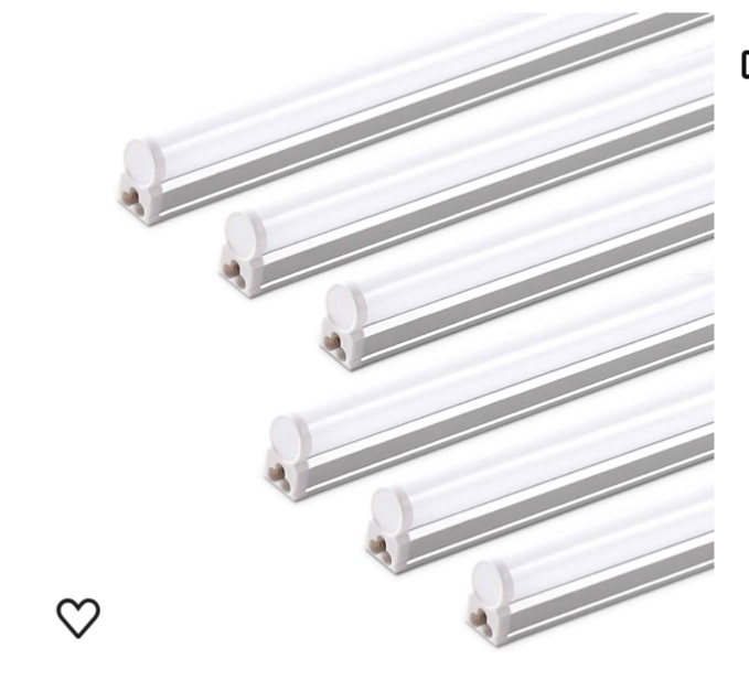 Photo 1 of Barrina (6 Pack) LED T5 Integrated Single Fixture, 4FT, 2200lm, 6500K Super Bright White, 20W Utility LED Shop Light, Ceiling and Under Cabinet Light, Corded Electric with ON/Off Switch, ETL Listed