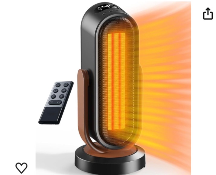 Photo 1 of Space Heater for Indoor Use, 1500W Ceramic Electric Heater with Thermostat, Remote, 8H Timer, Tip-over Protection, 120° Oscillation Fast Heating Heater for Bedroom, Office, Home (Black)