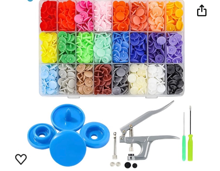 Photo 1 of 480PCS Plastic Snap Buttons for Sewing, Plastic Snap Fasteners Buttons, Snap Buttons with Fastener Pliers Tool Kit for Cloth Craft Diapers Bibs Rain Coat Crafting DIY 24 Colors