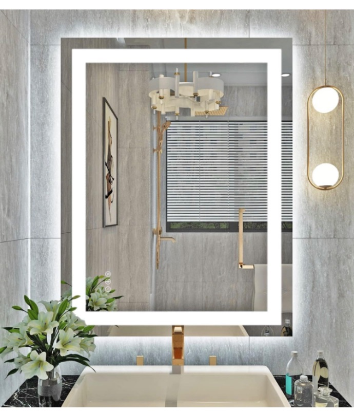 Photo 1 of 28''x36'' LED Bathroom Mirror with Front + Backlit, Tempered Glass Bathroom Mirror with Lights, Anti-Fog, 3 Colors with Stepless Dimmable Memory Bathroom Vanity Mirror for Wall, Shatterproof