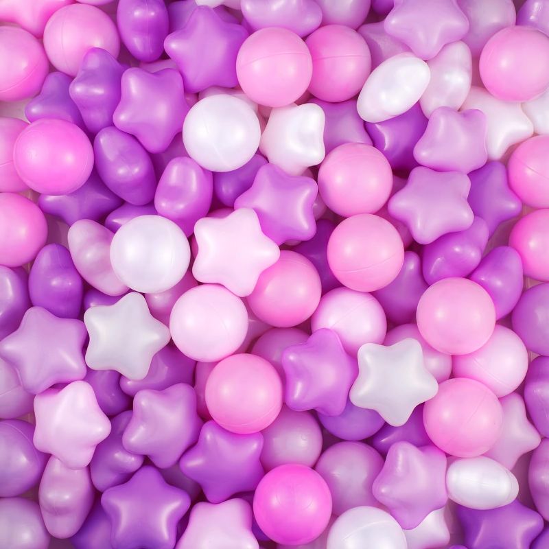 Photo 1 of Liliful 500 Pcs Play Ball Crush Proof Play Plastic Balls for Girls Boys Indoor Outdoor Playhouse Play Tent Crawling Tunnel Birthday Party Decorations, 2.17 Inches, Round and Star
