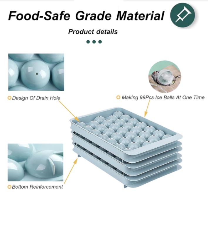 Photo 1 of Ice Cube Tray, Ice Cube Tray with Lid and Bin,Circle Ice Trays Making 99pcs with Sphere Ice Balls Chilling Drinks juices&Coffee.