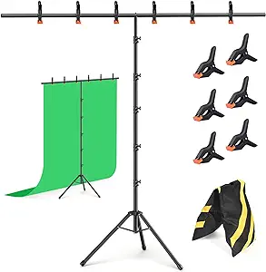 Photo 1 of Forlogic T-Shape Backdrop Stand 8x5FT, Adjustable Background Stand Kit Sturdy Photo Green Screen Holder with 6 Spring Clamps & Carry Bag for Party, Photography, Video 8*5.3FT