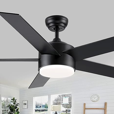 Photo 1 of 52 inch BLACK Ceiling Fan with Light, Ceiling Fans with Lights and Remote, 5 Blades Wooden Reversible Modern Ceiling Fan with Lights for Bedroom, Living Room, Patios (indoor or covered outdoor)