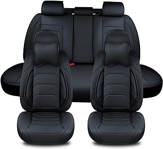 Photo 1 of TIEHESYT Black Car Seat Covers Full Set, Breathable Leather Automotive Front and Rear Seat Covers & Headrest for Comfortable Driving, Universal Auto Interior Fit for Most Kinds of Vehicles, Cars Elegant Black Front Pair and Rear