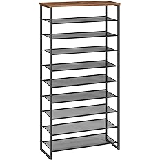 Photo 1 of 10-Tier Shoe Rack, Large Capacity Shoe Organizer Shelf, Shoe Storage Unit for 27-36 Pairs of Shoes, for Entryway, Hallway, Closet, Dorm Room, Industrial, Rustic Brown BF107XJ01
