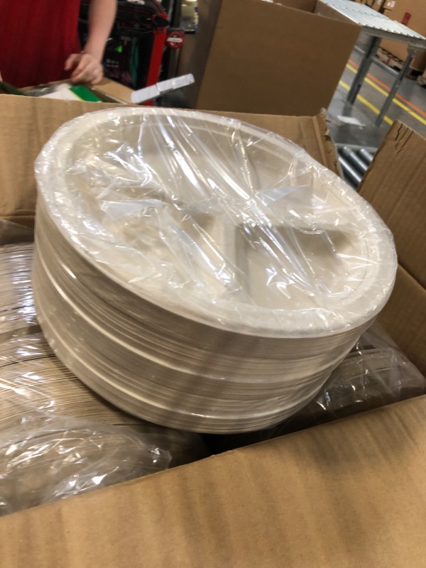 Photo 1 of 100% Compostable Disposable Paper Plates Bulk [10" 3-Comp 400 Pack], Bamboo Plates, Eco Friendly, Biodegradable, Sturdy Large Dinner Party Plates, Heavy-Duty, Unbleached by Earth's Natural Alternative 10 Inch 3-Comp 400 Count
