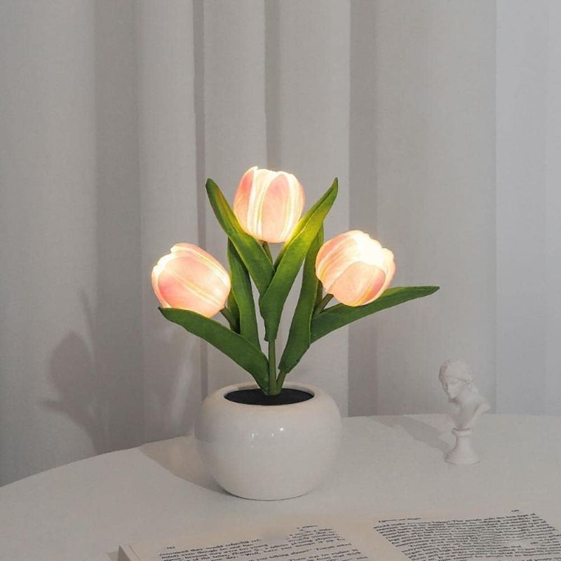 Photo 1 of Tulip Lamp Lights 2023 New,Table Lamp Desk Lamp Led Simulation Tulip Night Light with Vase,Table Lamp Ornaments for Home Living Room Desktop Decor for Home Decor (pink-01) (rechargeable)
