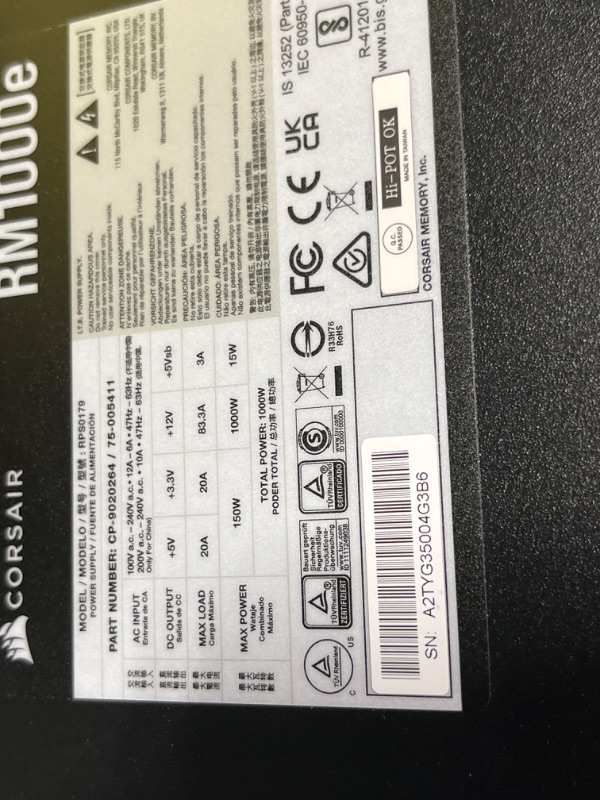 Photo 2 of Corsair RM1000e (2023) Fully Modular Low-Noise ATX Power Supply - ATX 3.0 & PCIe 5.0 Compliant - 105°C-Rated Capacitors - 80 Plus Gold Efficiency - Modern Standby Support - Black Black 1000 Watt RMe (2023) ATX 3.0 & PCIe 5.0