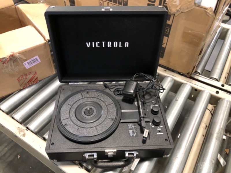 Photo 3 of Victrola Vintage 3-Speed Bluetooth Portable Suitcase Record Player with Built-in Speakers | Upgraded Turntable Audio Sound| Includes Extra Stylus | Black, Model Number: VSC-550BT-BK, 1SFA