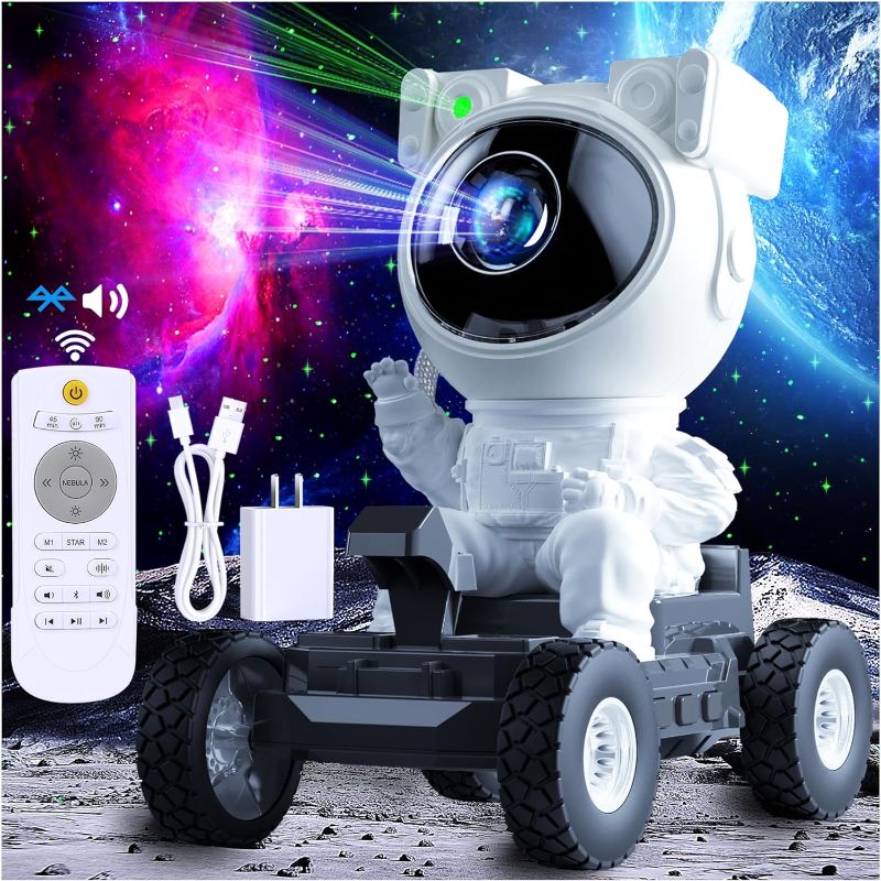 Photo 1 of Astronaut Star Projector Galaxy Night Light, Space Man Buddy - Starry Nebula Ceiling LED Projector Lamp Gift for Kids Room Adults Bedroom Decor, with Remote Timer Bluetooth Speaker (Lunar Rover)
