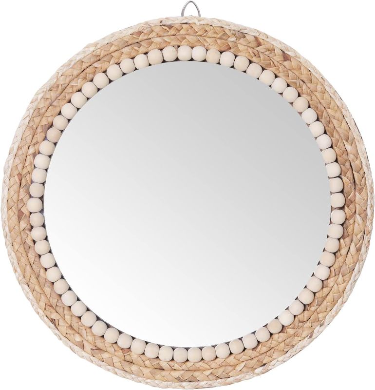 Photo 1 of SWTHONY 15 Inch Boho Round Hanging Wall Mirror Decorative Rattan Circle Wall Mounted Mirror for Farmhouse, Living Room, Bedroom, Bathroom
