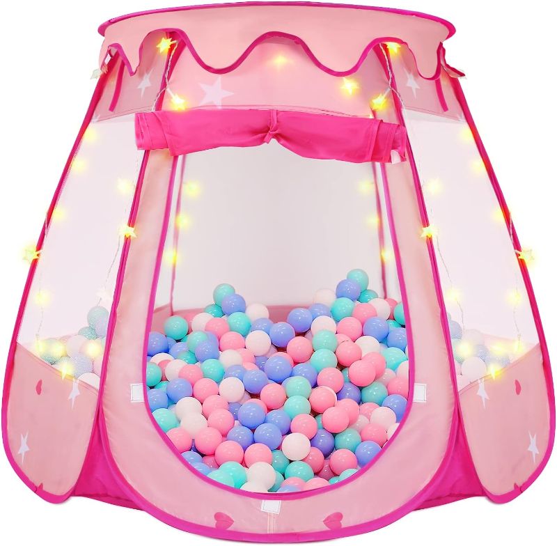 Photo 1 of Princess Tent for Kids, Ball Pits for Toddlers 1-3 with Star Light, Girl Toys, 1/2/3 Year Old Girl Gifts, Toys for Girls with Carrying Bag, Indoor & Outdoor Play Tent, 49'' X 33'' (DxH)
