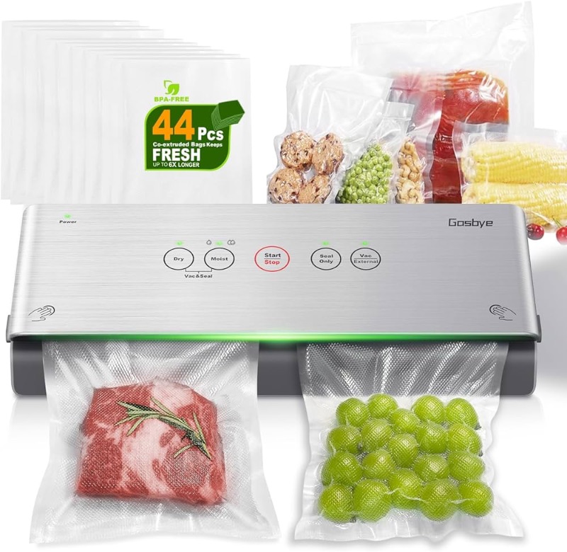 Photo 1 of 2-Pump Vacuum Sealer Machine, [2X Suction Power] Food Sealer for Dry, Wet Food, Sous Vide, 44Pcs Precut Bags Included, Easy-to-Clean Removable Drip Tray, Durable Silicone Gaskets, Silver