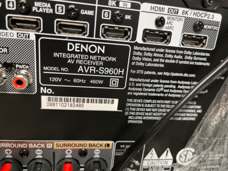 Photo 6 of Denon AVR-S960H 8K Ultra HD 7.2 Channel (90 Watt X 7) AV Receiver 2020 Model - Built for Gaming, Music Streaming, 3D Audio & Video, Alexa + HEOS, Black