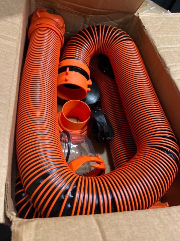 Photo 3 of Camco RhinoEXTREME 20ft RV Sewer Hose Kit, Includes Swivel Fitting and Translucent Elbow with 4-In-1 Dump Station Fitting, Crush Resistant, Storage Caps Included - 39867