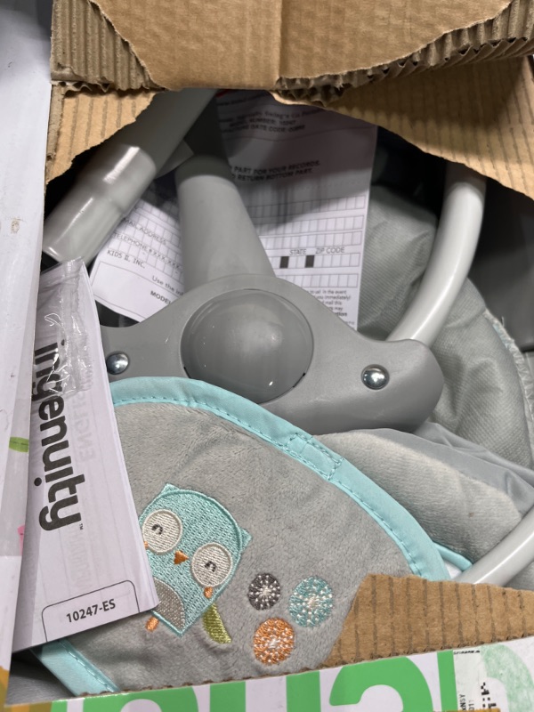 Photo 1 of Ingenuity 5-Speed Portable Baby Swing with Music, Nature Sounds & Battery-Saving Technology - Hugs & Hoots, Swing 'n Go, 0-9 Months Hugs and Hoots