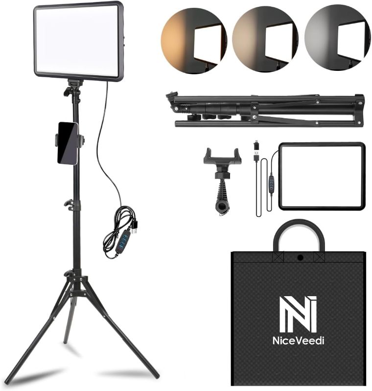 Photo 1 of 1-Pack LED Video Light Kit, NiceVeedi Photography Lighting Kit, 2800-6500K Dimmable Studio Light with Tripod Stand & Phone Holder, 73" Stream Light for Video Recording, Game Streaming
