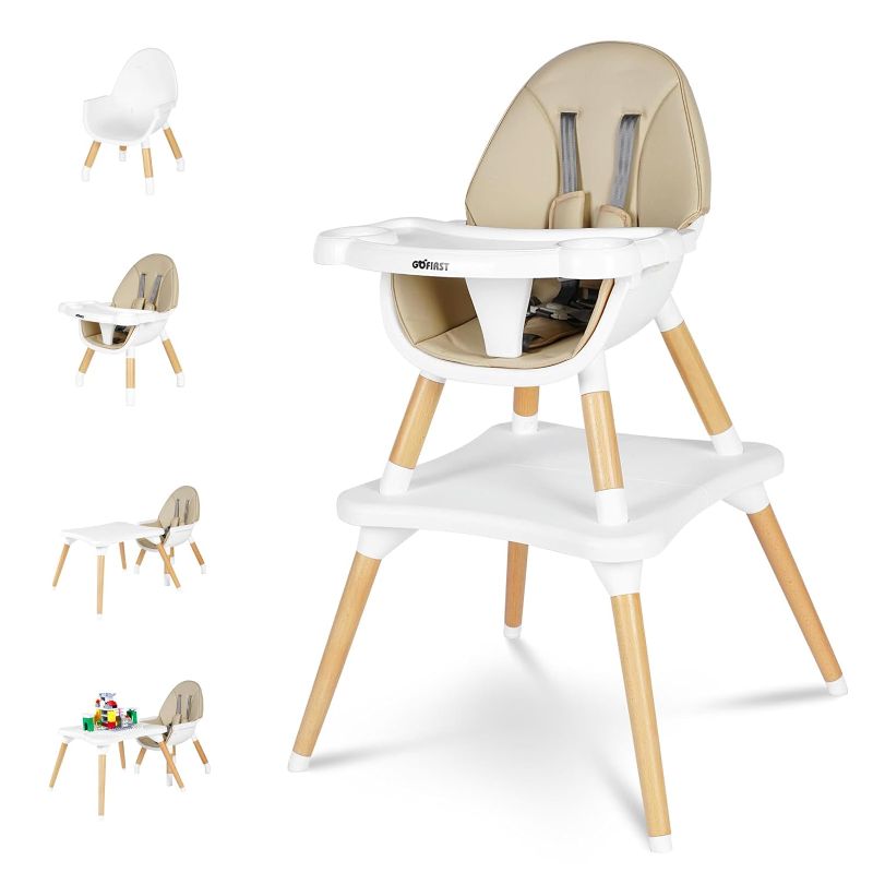 Photo 1 of 6 in 1 Baby High Chair,Convertible Wooden High Chairs for Babies and Toddlers,Infant Dining Booster Seat,Building Block Table/Baby Highchair 4-Position Removable Baby Feeding Chair
