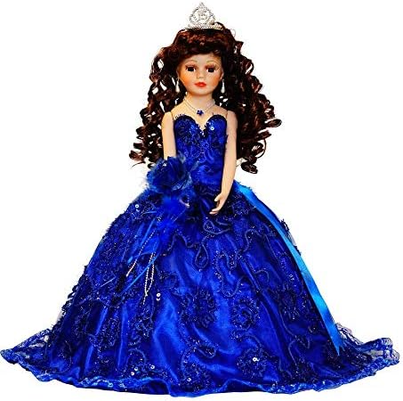 Photo 1 of 18" Porcelain Quinceanera Umbrella Doll (Quince Anos)~ KK18725-15 ~ (Royal Blue)