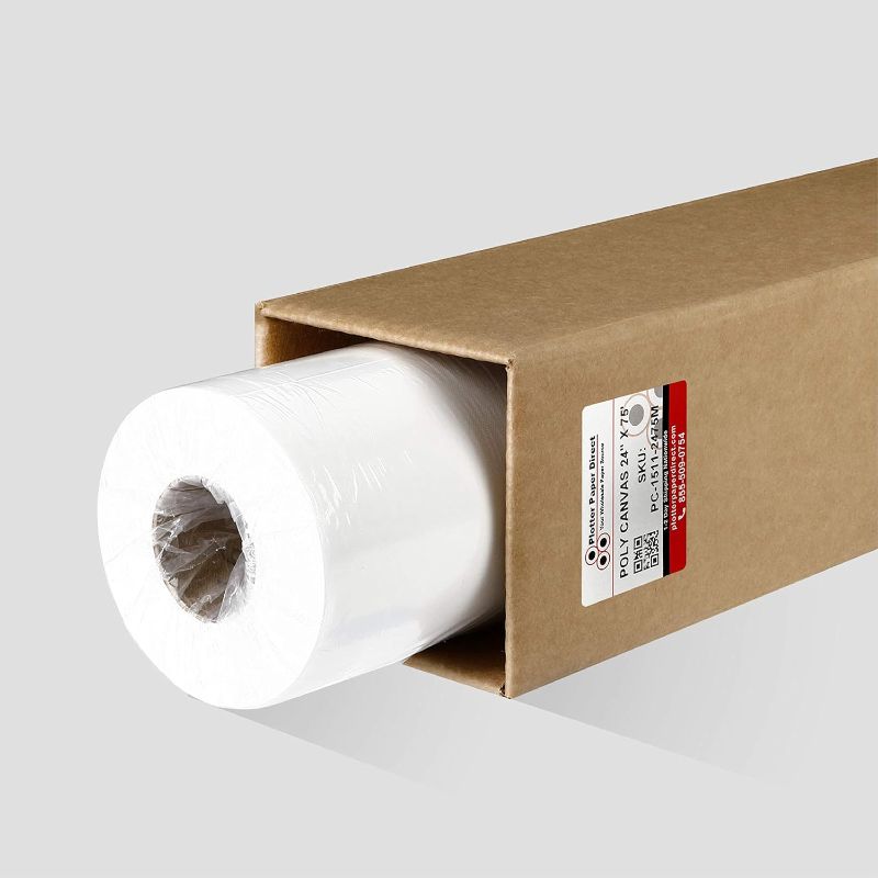 Photo 1 of Plotter Paper Direct 24'' Matte Bright White Polyester 15 mil / 8 oz / 280 gsm Canvas Roll for Wide Format Printer, Printable Canvas for Inkjet, Ideal for Painting and Acrylics