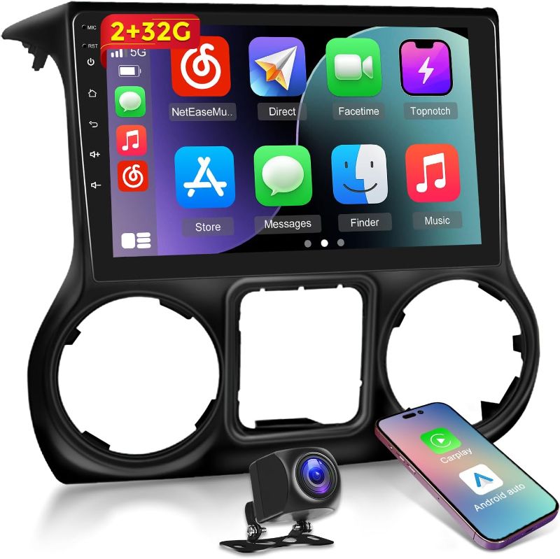 Photo 1 of [2G+32G] Android Car Radio, Apple Carplay/Android Auto/WiFi/Bluetooth Touch Screen Stereo + AHD Reverse Camera + MIC