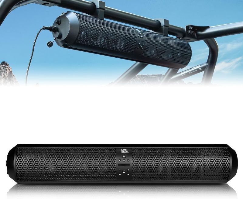 Photo 1 of kemimoto UTV Soundbar SxS Speakers X3 Audio Sound bar System with 2X Tweeters and 4X Subwoofers Waterproof Bluetooth Compatible AUX Input USB Port 500W 28" Outdoor Marine Soundbars