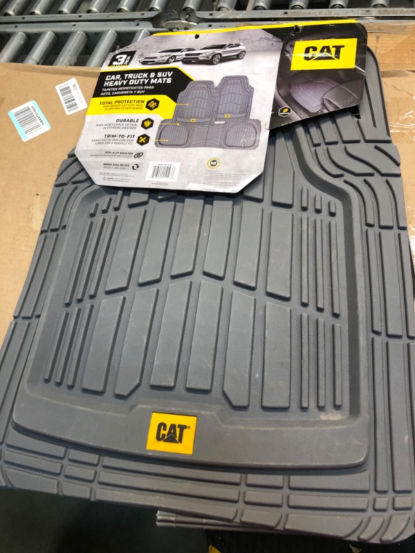 Photo 3 of Cat® ToughRide™ Heavy-Duty 3 Piece Rubber All Season Floor Mats for Car Truck Van SUV, Gray - Premium Trim to Fit Car Floor Mat, All Weather Deep Dish Automotive Floor Mats, Total Dirt Protection 3-Piece 03-Gray