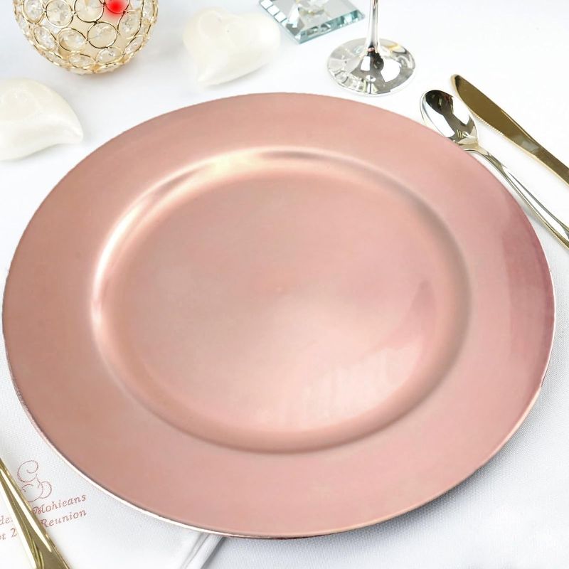 Photo 1 of 24 pcs 13" Rose Gold Round Charger Plate Dinner Chargers for Tabletop Decor Holiday Wedding Catering Event Decoration