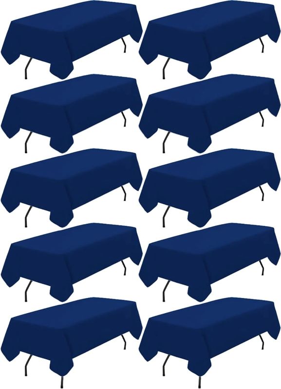 Photo 1 of 10 Pack Navy Blue Tablecloths Polyester Tablecloths for Rectangle Tables Fabric Tablecloth Washable Tablecloth for Wedding Party