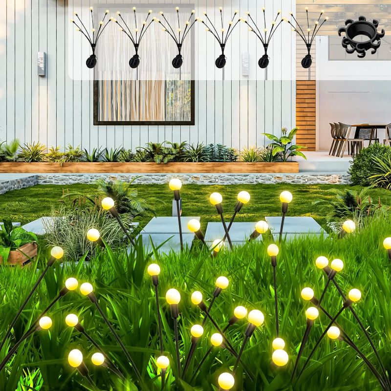 Photo 1 of 6 Pack Solar Garden Lights with Seperator, Firefly Solar Swaying Lights, 2 Lighting Modes & Sway at Breeze, Solar Fairy Lights Outdoor Waterproof for Outside, Pathway, Yard, Walkway, Xmas