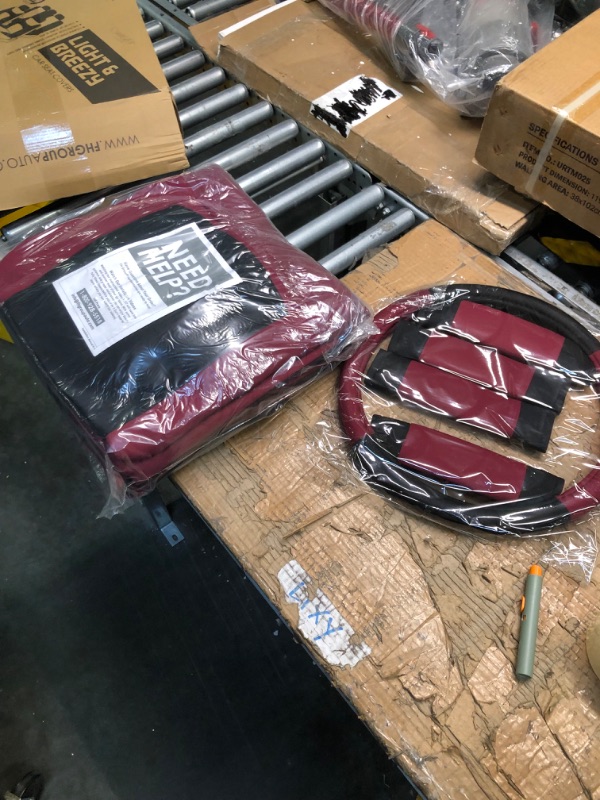Photo 1 of Automotive Seat Covers Burgundy Universal Fit Combo Set with Steering Wheel Cover and Seat Belt Pad for Cars, SUVs, and Trucks (Airbag Compatible and Split Bench) FH Group FB030BURGUNDY-COMBO