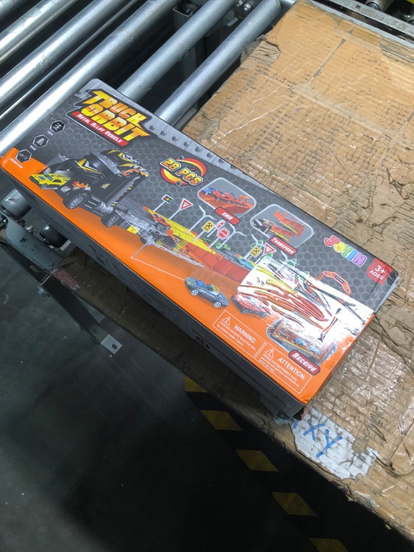 Photo 1 of JOYIN Carrier Truck Toys for Kids,5-FT Race Track and 12 Die-Cast Metal Toy Cars, Racing Car with Lights & Sounds, Truck Toy Gift for 2 3 4 5 Years Old Boys and Girls