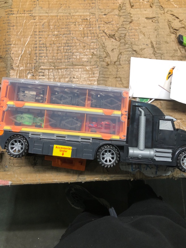 Photo 1 of JOYIN Carrier Truck Toys for Kids,5-FT Race Track and 12 Die-Cast Metal Toy Cars, Racing Car with Lights & Sounds, Truck Toy Gift for 2 3 4 5 Years Old Boys and Girls